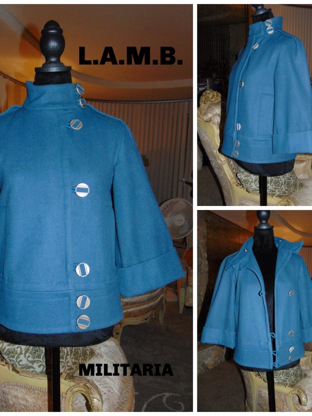 L.A.M.B. Runway Military Coat Jacket Tailored Fit Blue Wool 2007 Gwen Stefani 2